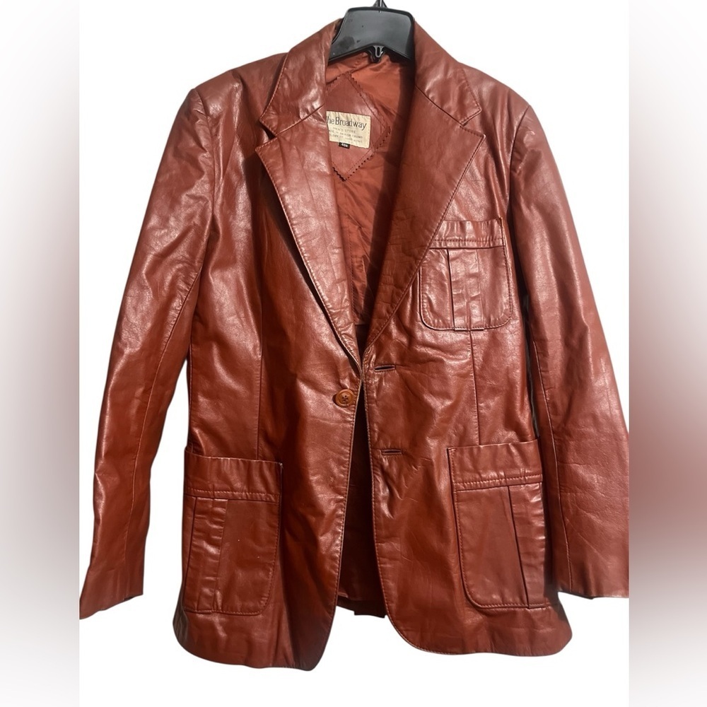 Vintage The Broadway Men Store Sz 42R Rust Color Leather Blazer